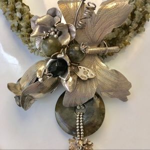 Sterling silver flower & gemstone beaded necklace